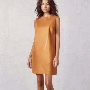 NWT House of Harlow 1960 Vegan Leather Shift Dress Small Papaya Orange Sheath
